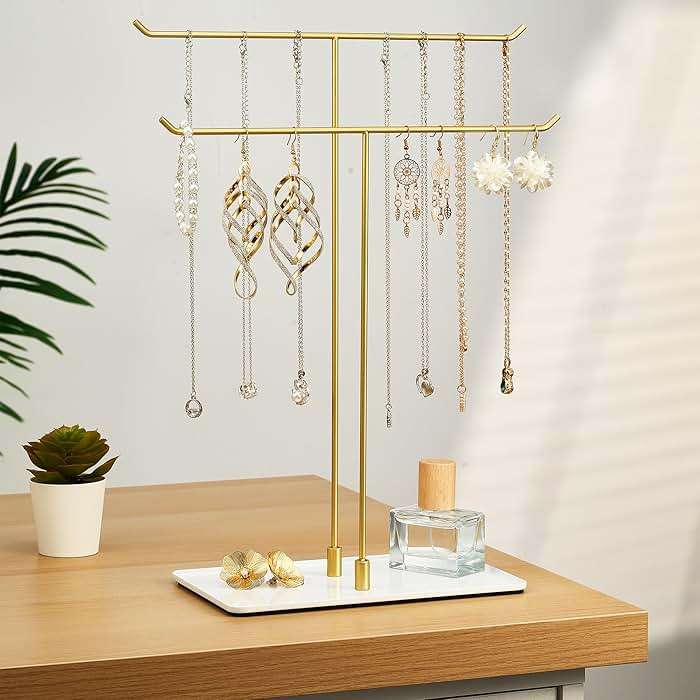 bussdis Necklace Stand Aesthetic Necklace Holder: Metal Necklace Organizer for Home Decor, Gold - Image 6