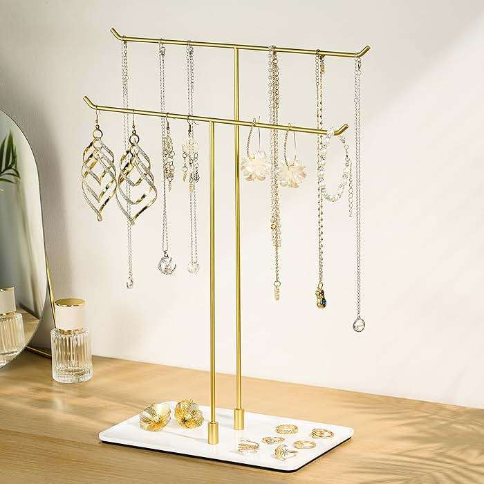 bussdis Necklace Stand Aesthetic Necklace Holder: Metal Necklace Organizer for Home Decor, Gold - Image 7