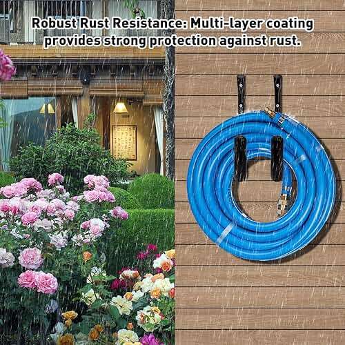 KURUI 10" Garage Organization Wall Hooks, 66 LB Heavy Duty Water Hose Holder for Hanging Ladder Extension Cord Garden Tool Cable, 4 Pcs, Black - Image 3