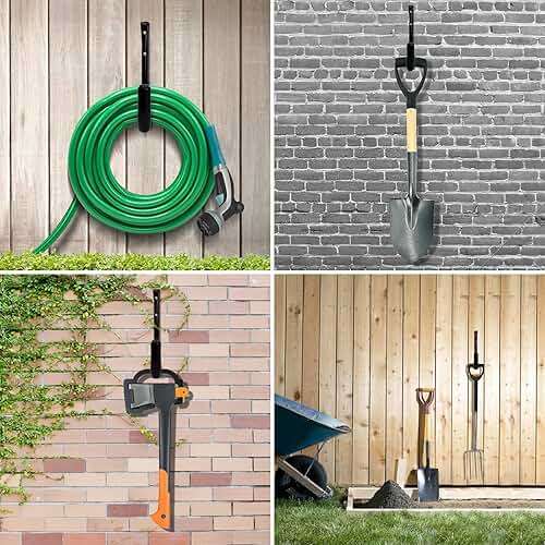 KURUI 10" Garage Organization Wall Hooks, 66 LB Heavy Duty Water Hose Holder for Hanging Ladder Extension Cord Garden Tool Cable, 4 Pcs, Black - Image 5