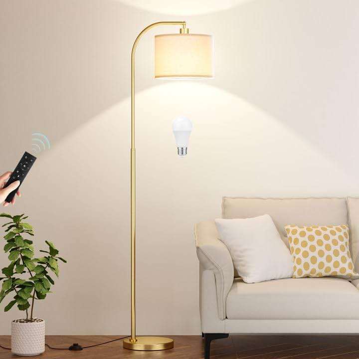 Ambimall Arc Floor Lamp with Remote and Stepless Dimmable Bulb, Colors Temperature & Brightness Adjustable, Gold Floor Lamps for Living Room（Deep Beige Shade & Gold Pole） - Image 1