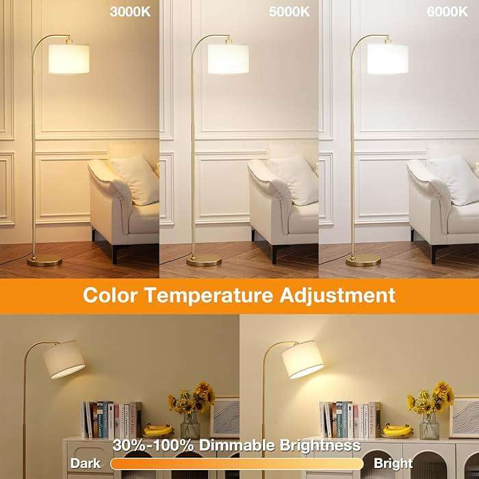Ambimall Arc Floor Lamp with Remote and Stepless Dimmable Bulb, Colors Temperature & Brightness Adjustable, Gold Floor Lamps for Living Room（Deep Beige Shade & Gold Pole） - Image 3