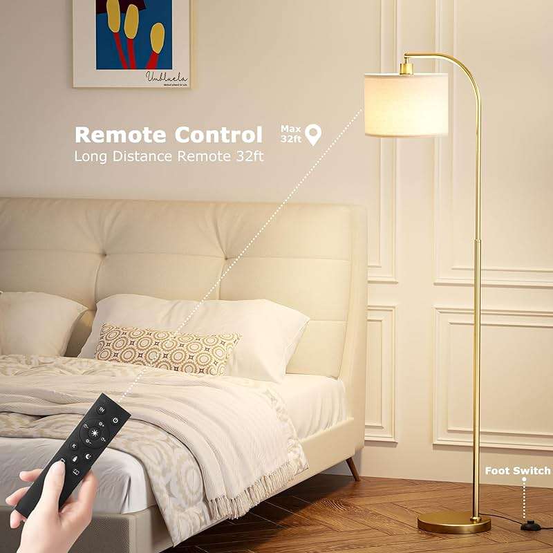 Ambimall Arc Floor Lamp with Remote and Stepless Dimmable Bulb, Colors Temperature & Brightness Adjustable, Gold Floor Lamps for Living Room（Deep Beige Shade & Gold Pole） - Image 5