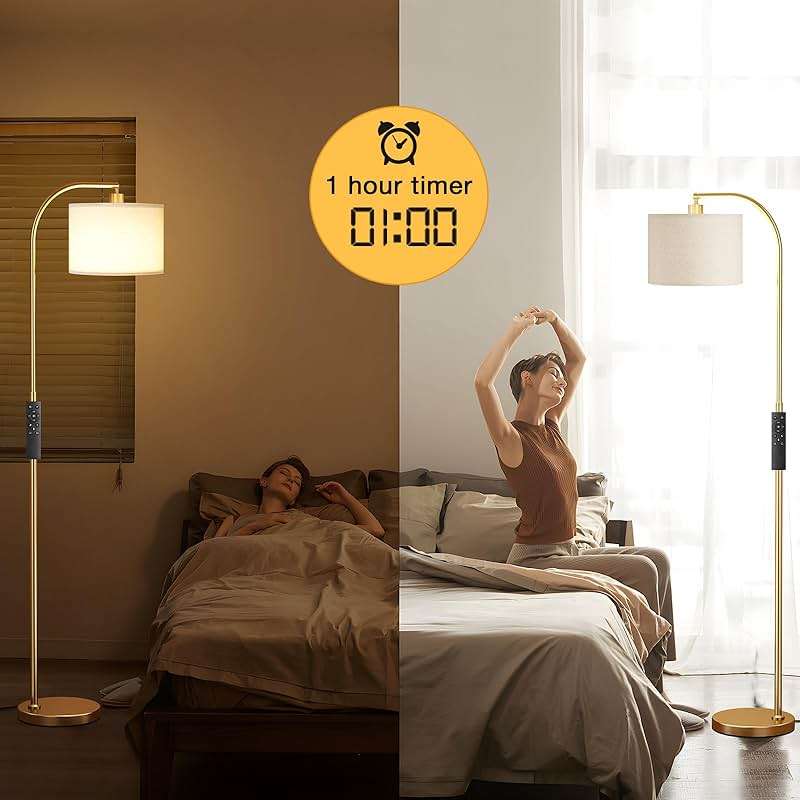 Ambimall Arc Floor Lamp with Remote and Stepless Dimmable Bulb, Colors Temperature & Brightness Adjustable, Gold Floor Lamps for Living Room（Deep Beige Shade & Gold Pole） - Image 6