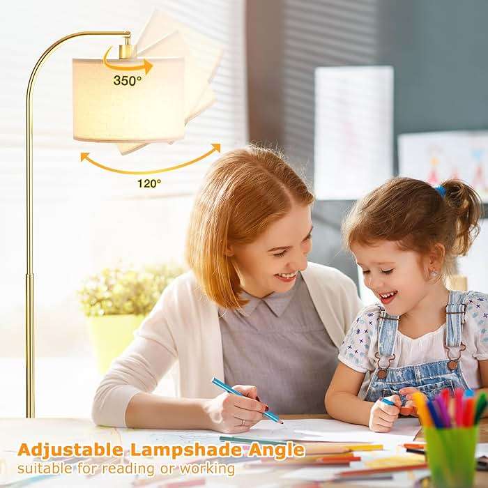 Ambimall Arc Floor Lamp with Remote and Stepless Dimmable Bulb, Colors Temperature & Brightness Adjustable, Gold Floor Lamps for Living Room（Deep Beige Shade & Gold Pole） - Image 7