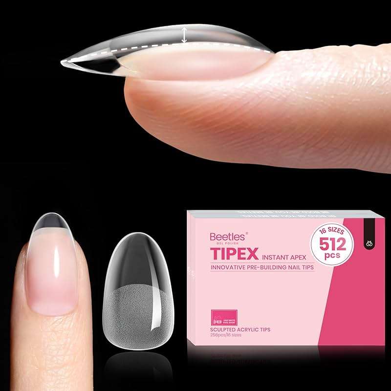 Beetles Tipex Instant Apex Nail Tips, Short Oval, 16 Sizes 00–14, 512pcs, No Builder Gel Required, Thicker Strong Acrylic Tips for DIY Salon-look Extensions - Image 1