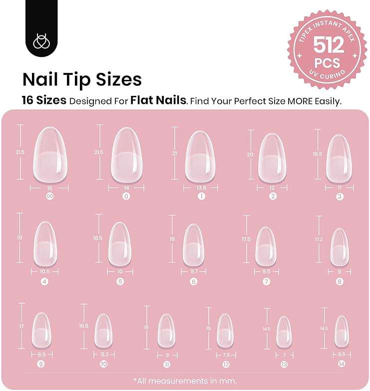 Beetles Tipex Instant Apex Nail Tips, Short Oval, 16 Sizes 00–14, 512pcs, No Builder Gel Required, Thicker Strong Acrylic Tips for DIY Salon-look Extensions - Image 3