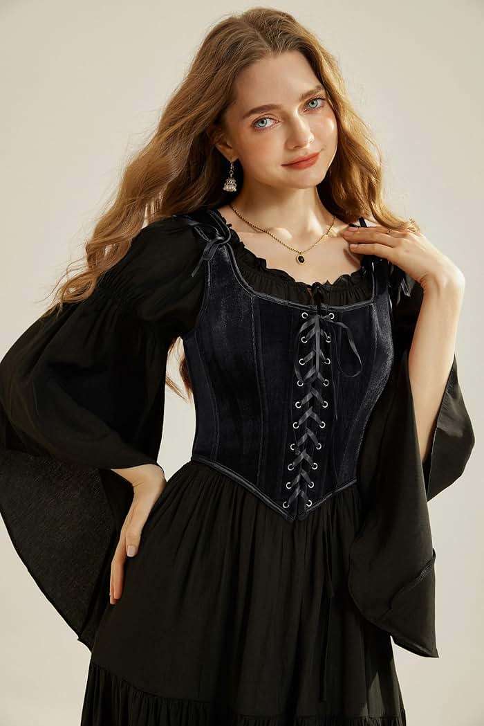 SCARLET DARKNESS Renaissance Corset Tops for Women Pirate Lace Up Overbust Velvet Bustier Bodice - Image 6