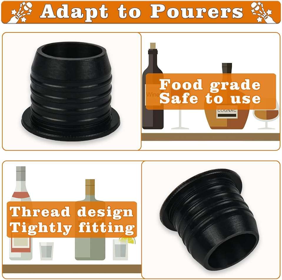 12 Pack Liquor Pour Spout Adapters, Pour Spouts for Large Neck Liquor Bottles, Liquor Bottle Pourers for Alcohol Olive Oil up to 1 inch/25 mm Neck - Image 6