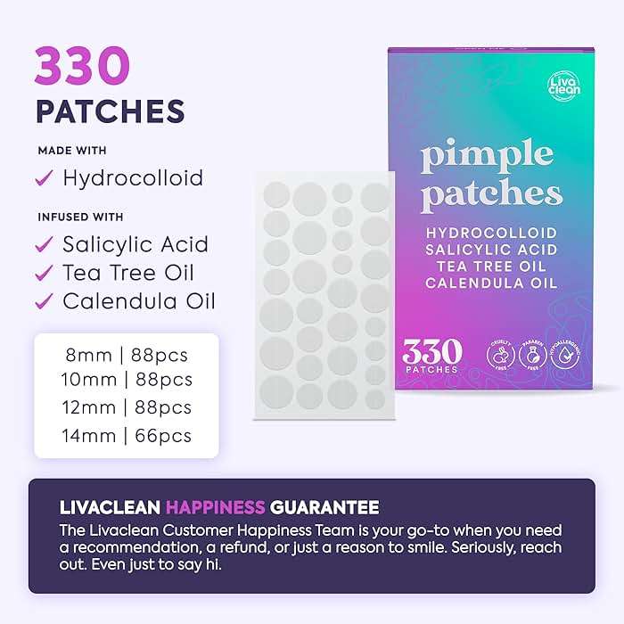 LivaClean 330 CT Pimple Patches for Face w/Salicylic Acid, Tea Tree Oil & Calendula Oil - Four Sizes - Pimple Patch, Hydrocolloid Patch, Acne Patches for Face - Image 2
