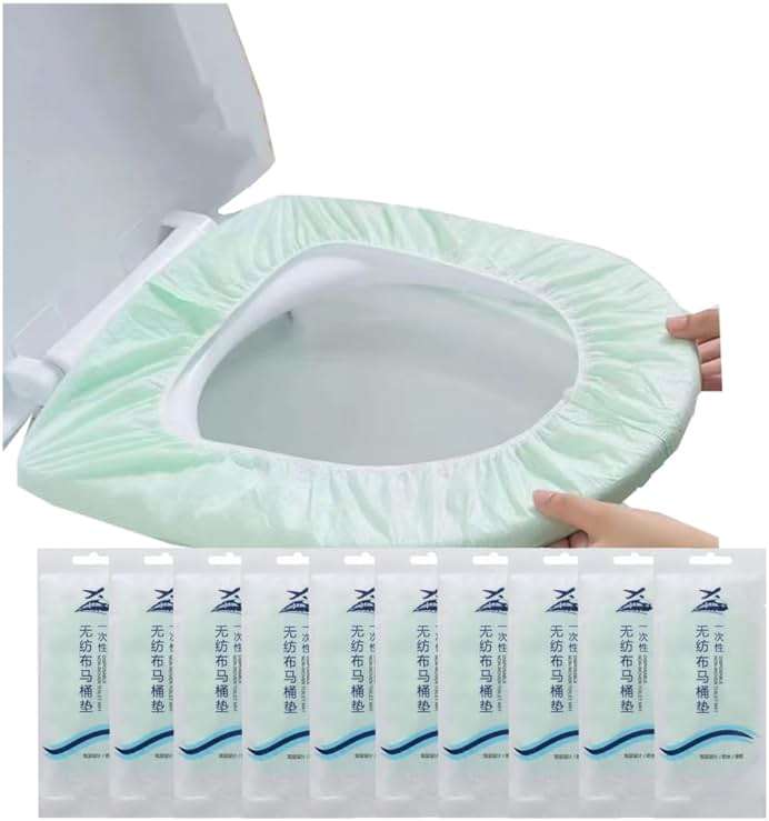 Disposable Non-woven Toilet Seat Mat 2 Layer Water Proof Toilet Cover Portable Travel Hotel Toilet Seat Pad 10 Pieces (Green) - Image 1