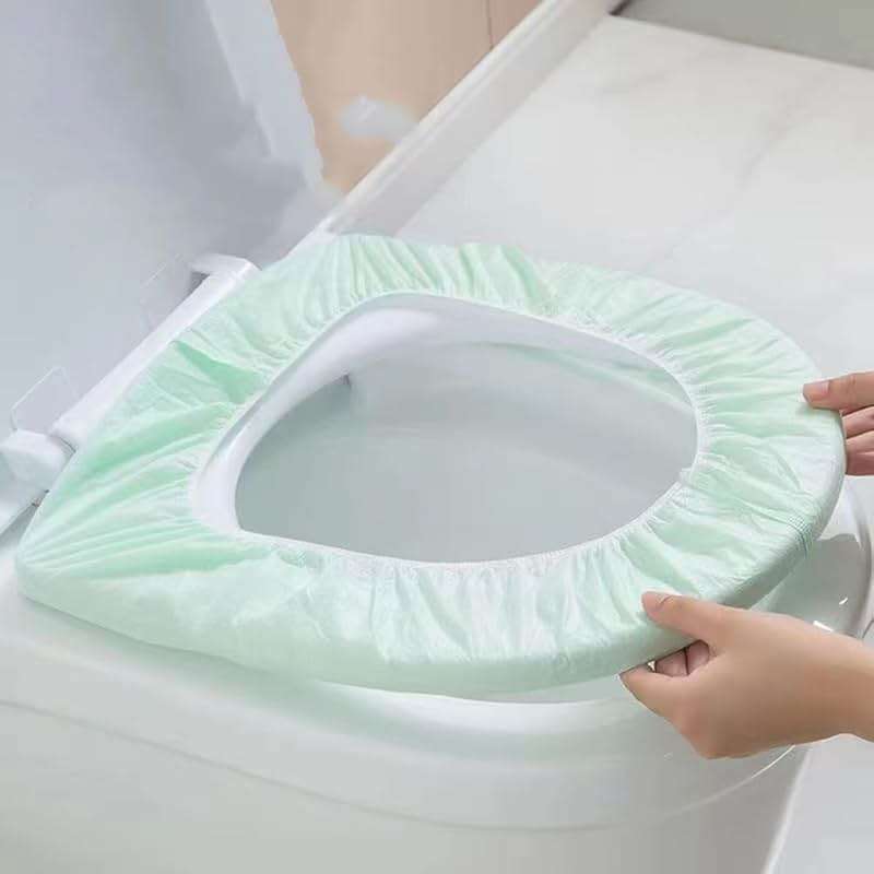 Disposable Non-woven Toilet Seat Mat 2 Layer Water Proof Toilet Cover Portable Travel Hotel Toilet Seat Pad 10 Pieces (Green) - Image 3