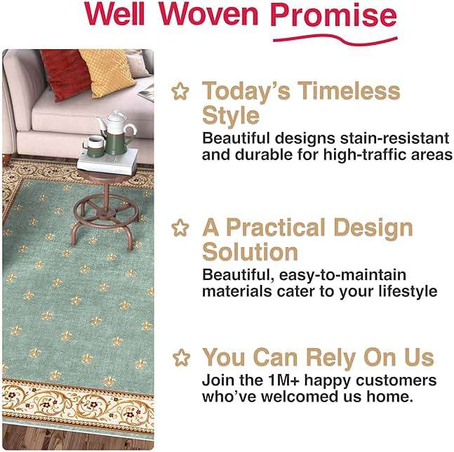 Well Woven Fleur de Lis Elegance Traditional Light Blue 9x13 (9'3" x 12'6") Large Area Rug – 100% Jute Backing, Durable Living Room, Bedroom & Dining Room Large Area Rug - Image 4