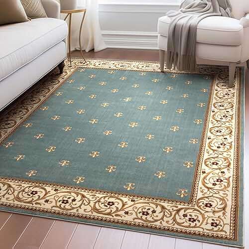 Well Woven Fleur de Lis Elegance Traditional Light Blue 9x13 (9'3" x 12'6") Large Area Rug – 100% Jute Backing, Durable Living Room, Bedroom & Dining Room Large Area Rug - Image 9