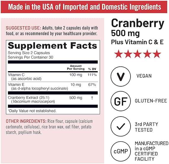 NatureWise Cranberry Pills for Women - 500mg Cranberry Extract (25:1) + Vitamin C & E - Cleansing Urinary Tract & Bladder - Vegan, Non-GMO, Sugar-Free - 60 Capsules[1-Month Supply] - Image 5