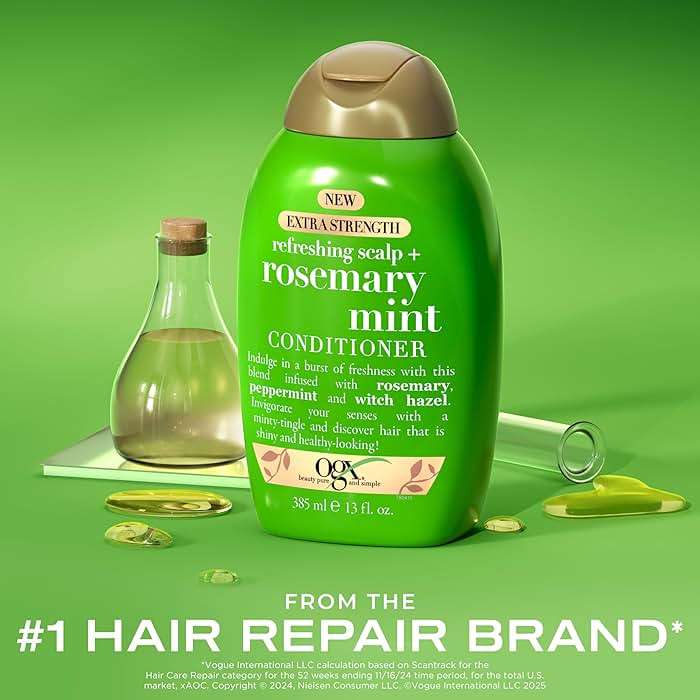 OGX Extra Strength Refreshing Scalp + Rosemary Mint Conditioner, Nourishing Hair & Scalp Conditioner Infused with Rosemary for Healthy-Looking Hair, Sulfate-Free Surfactants, 13 fl. oz - Image 2