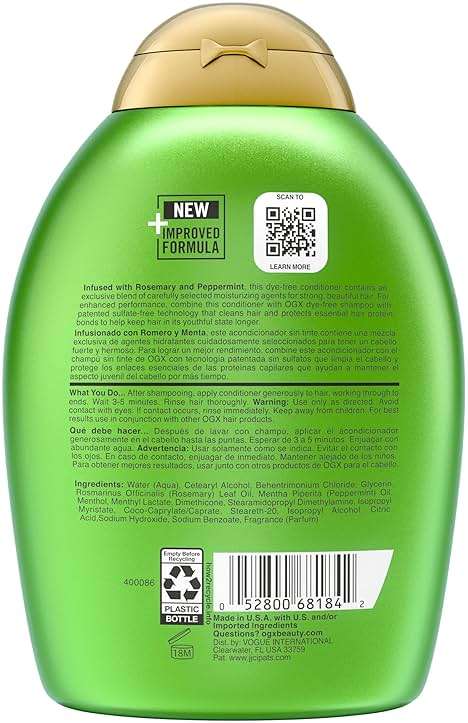 OGX Clarifying Strength + Rosemary Mint Conditioner, Clarifying Conditioner for Oily Hair Visibly Helps Remove Oil & Residue to Clear Away Buildup, Sulfate-Free Surfactants, 13 fl. oz - Image 7