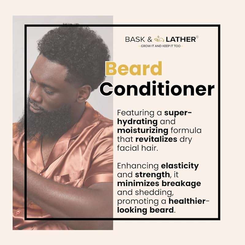 BASK & LATHER Beard Conditioner for Men with Coconut Oil, Shea Butter, Beard Softener & Moisturizer, Deep Cleans and Softens All Hair Types, Conditioning & Hydrating Beard Care, Sulfate Free, 6 fl oz - Image 2