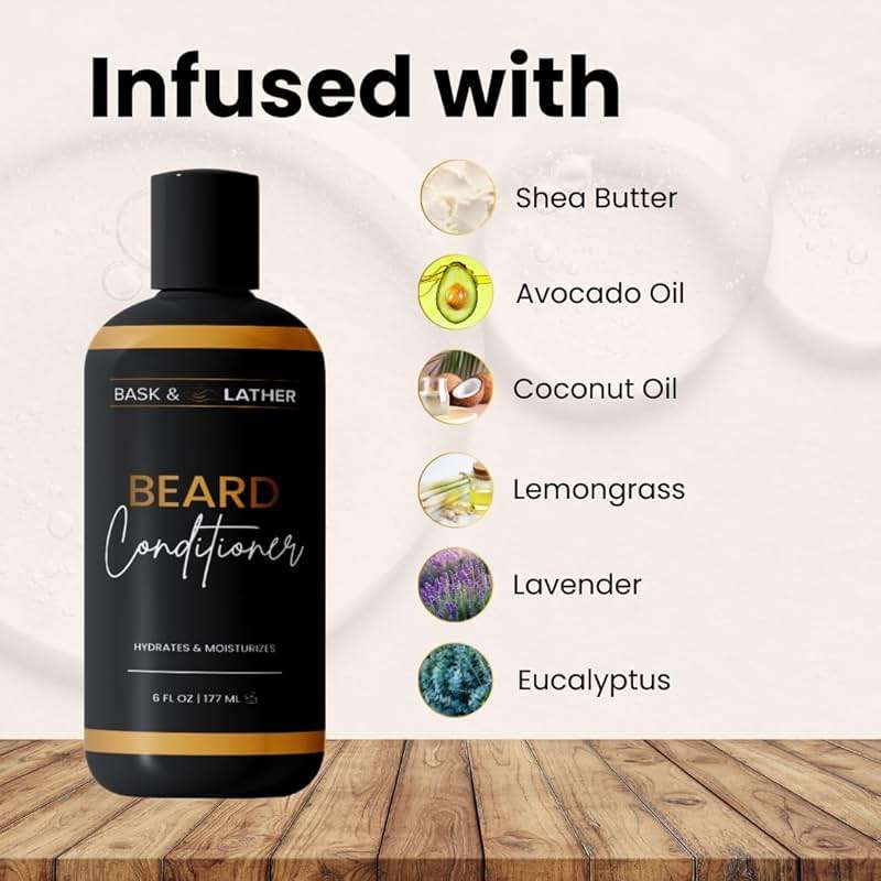 BASK & LATHER Beard Conditioner for Men with Coconut Oil, Shea Butter, Beard Softener & Moisturizer, Deep Cleans and Softens All Hair Types, Conditioning & Hydrating Beard Care, Sulfate Free, 6 fl oz - Image 3