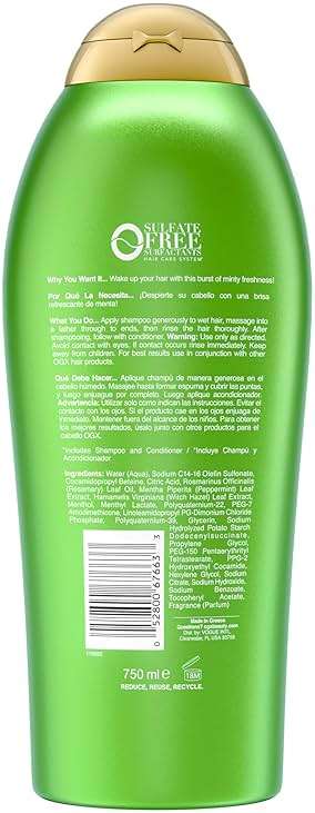 OGX Extra Strength Refreshing Scalp + Rosemary Mint Shampoo, Clarifying Shampoo for Oily Hair Helps Remove Oil & Residue to Clear Away Buildup, Sulfate-Free Surfactants, 25.4 fl. oz - Image 7