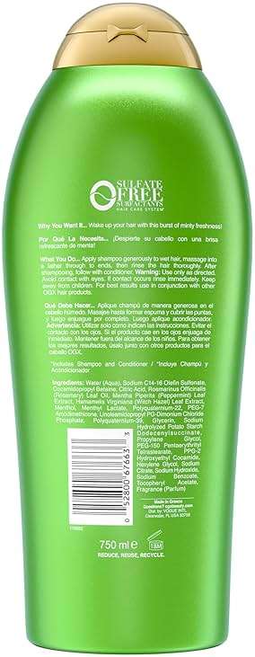 OGX Extra Strength Refreshing Scalp + Rosemary Mint Shampoo, Clarifying Shampoo for Oily Hair Helps Remove Oil & Residue to Clear Away Buildup, Sulfate-Free Surfactants, 25.4 fl. oz - Image 8