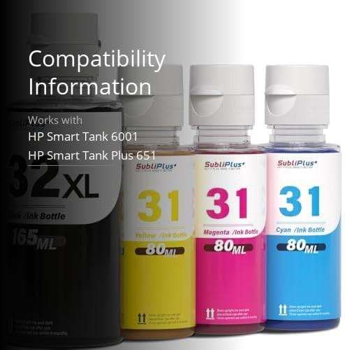 32XL Black Ink Bottle 31 Ink Bottle Set Compatible Replacement for HP Smart Tank Printer 6001 7602 7301 5100 5101 5000 5102 757 7601 755 7601 6002 7302 7001, Smart Tank Plus 651 551 Ink Refill - Image 3
