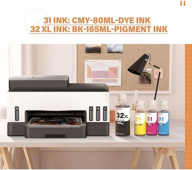 32XL Black Ink Bottle 31 Ink Bottle Set Compatible Replacement for HP Smart Tank Printer 6001 7602 7301 5100 5101 5000 5102 757 7601 755 7601 6002 7302 7001, Smart Tank Plus 651 551 Ink Refill - Image 5