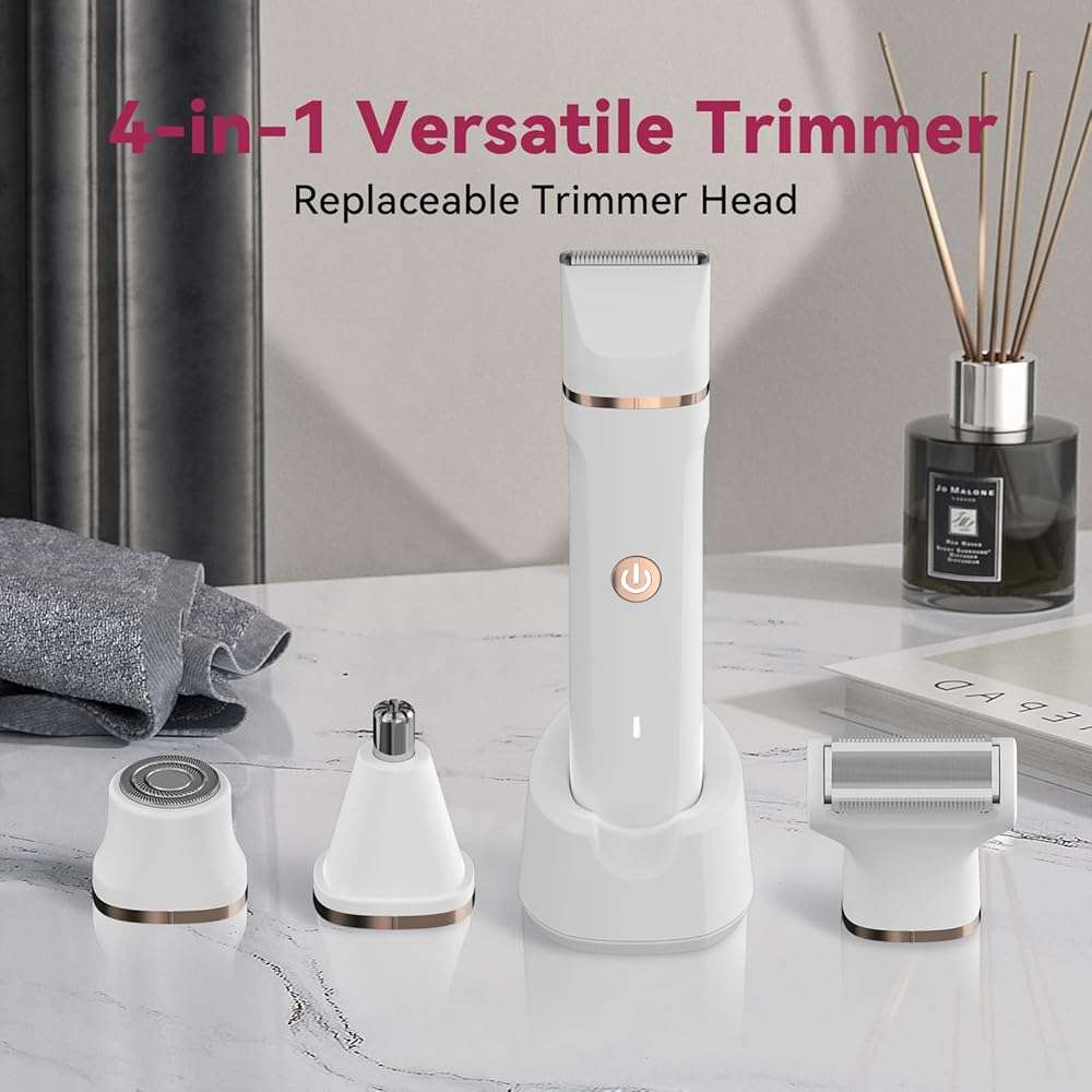4-in-1 Electric Bikini Trimmer for Women - Painless Electric Razors for Facial/Body/Armpit/Pubic Hair, IPX7 Waterproof Replaceable Shaver Head & Nose Hair Trimmer for Travel, Gifts for Girlfriend Wife - Image 2