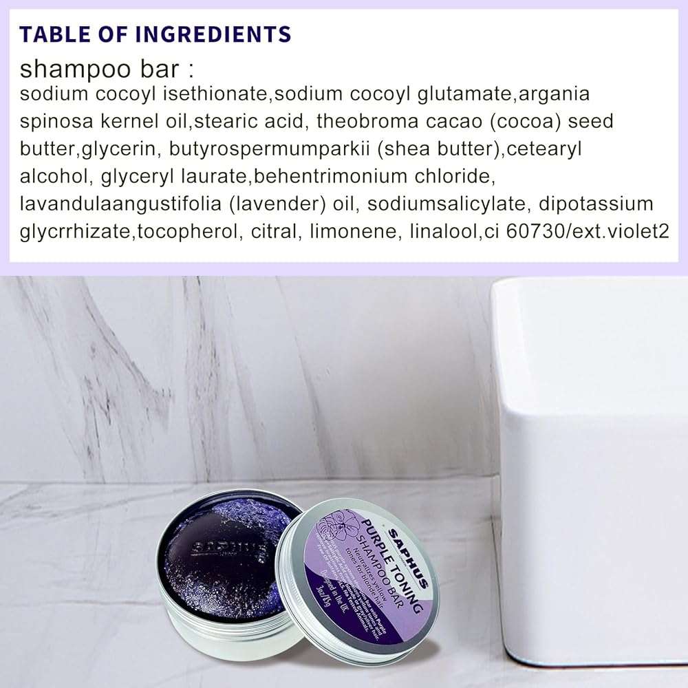 SAPHUS Sulfate Free Brass Toning Purple Shampoo Bar for Blonde, Bleached, Silver, or Brown Highlighted Hair, Travel Friendly, with Tin Container +Sponge - Image 7