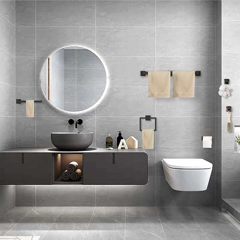 20-Pieces Matte Black Bathroom Accessories Set, 23.6 Inch Bath Towel Bar Set, SUS 304 Stainless Steel Bathroom Hardware Set, Towel Racks for Bathroom Wall Mounted. - Image 2