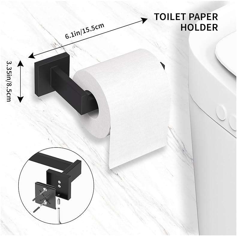 20-Pieces Matte Black Bathroom Accessories Set, 23.6 Inch Bath Towel Bar Set, SUS 304 Stainless Steel Bathroom Hardware Set, Towel Racks for Bathroom Wall Mounted. - Image 6