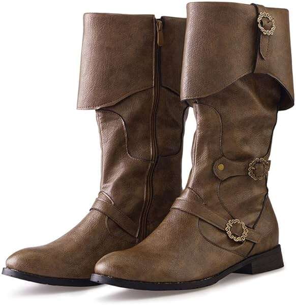 DUNHAO COS Men's Faux Leather Medieval Boots Viking Pirate Costume Boots Renaissance Faire Cosplay Shoes - Image 1