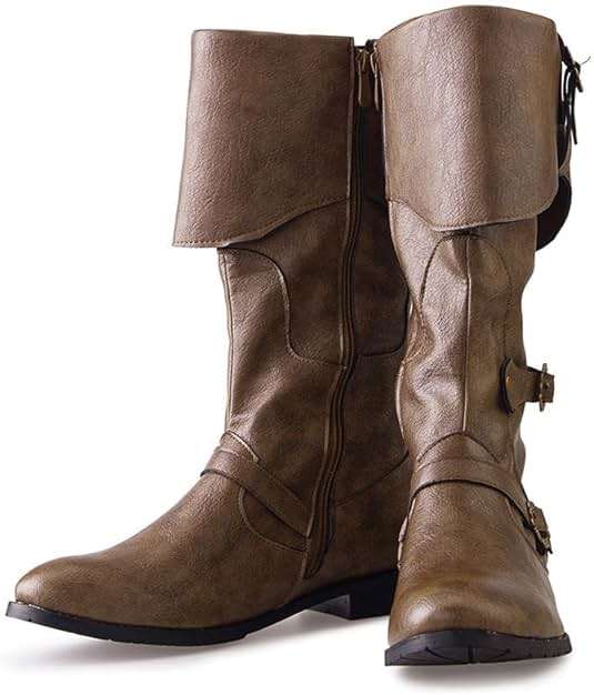 DUNHAO COS Men's Faux Leather Medieval Boots Viking Pirate Costume Boots Renaissance Faire Cosplay Shoes - Image 2