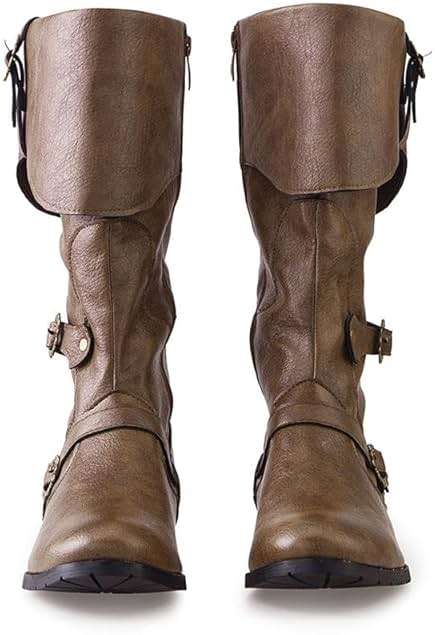 DUNHAO COS Men's Faux Leather Medieval Boots Viking Pirate Costume Boots Renaissance Faire Cosplay Shoes - Image 3