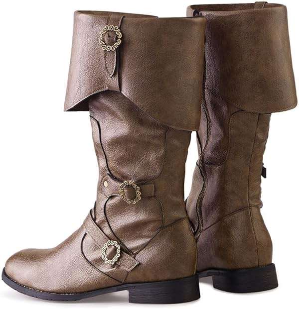 DUNHAO COS Men's Faux Leather Medieval Boots Viking Pirate Costume Boots Renaissance Faire Cosplay Shoes - Image 4