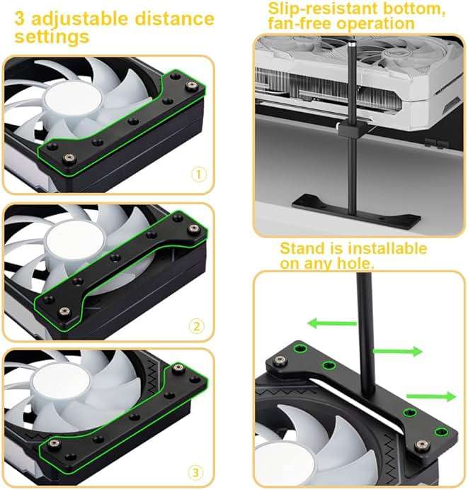 GPU Support Bracket, GPU Holder Stand, Adjustable GPU Sag Bracket Graphics Card Support for 12cm Fan Mount CNC Aluminum (0.63-6.3inch) - Image 3
