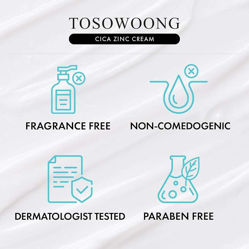 TOSOWOONG Zinc Oxide 10 Cream, 100,000ppm Zinc Oxide, Heal, Soothe Acne, Redness, Rosacea Treatment, Skin Barrier Repair, Moisture, Non-Comedogenic, Korean Skincare, 50g, 1.76 oz. - Image 6