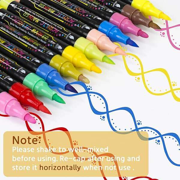 WINSONS 30 Colors Dual Tip Acrylic Paint Markers Pens- Premium Acrylic Paint Markers, Brush & Round Tips, Quick-Drying - for Rock, Canvas, Ceramic, Wood (30 Colors) - Image 5