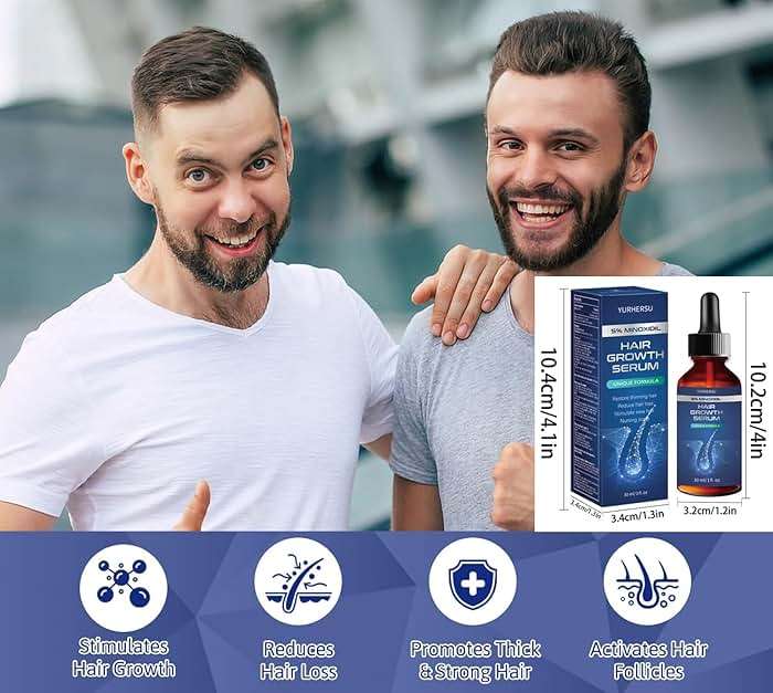 ELCHHIRSCH Hair Growth Serum, 5% Minoxidil, With Biotin & Glycerin, for Men's Beard & Women's Hair Regrowth, Anti Hair Loss Treatment, Make Hair Stronger Thicker Longer, 1 fl oz (30 ml), Blue - Image 4