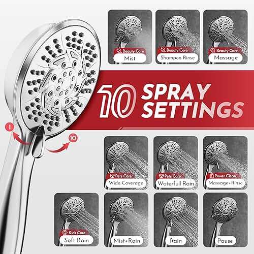PRIMSOPH Shower Head Handheld Spray Combo 10 Mode Spray Settings Magnetic 2-in-1 High Pressure Dual Showerhead Auto-Switch Square Combination, Chrome - Image 3