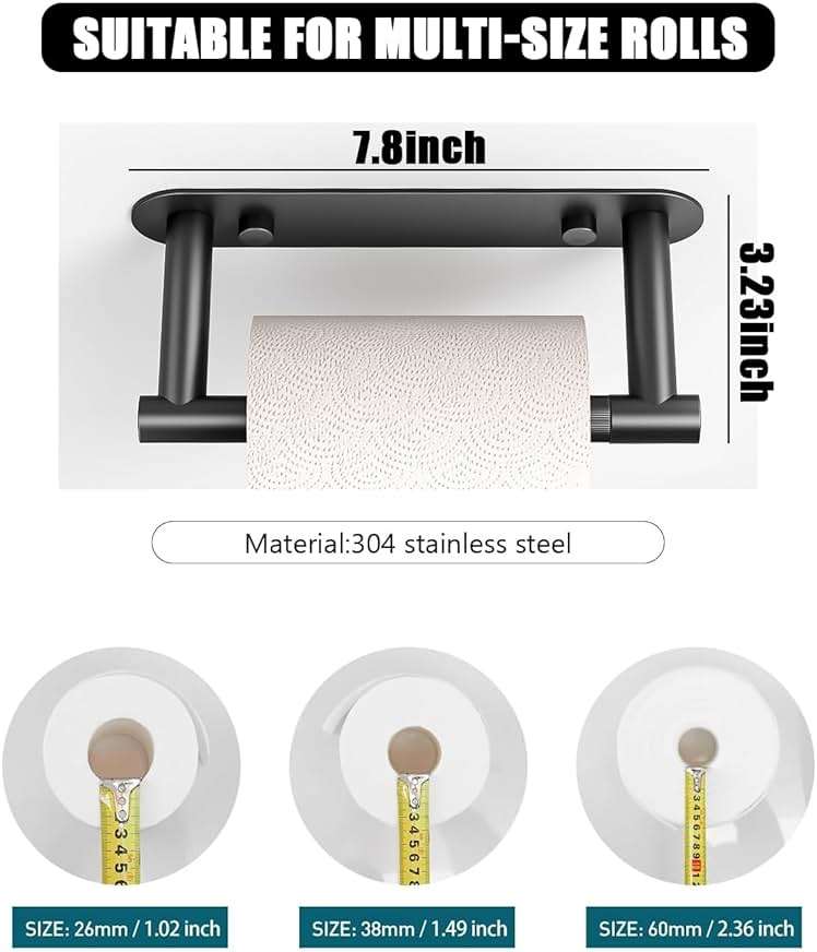 Sankecao Black Toilet Paper Holder - Bathroom Toilet Paper Holder Adhesive or Screw Wall Mounted Swivel Snap Lock Design Fits Anywhere Stainless Steel Bathroom Tissue Roll Holder - Image 2