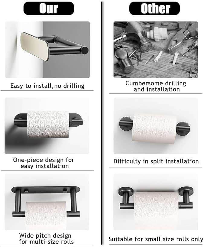 Sankecao Black Toilet Paper Holder - Bathroom Toilet Paper Holder Adhesive or Screw Wall Mounted Swivel Snap Lock Design Fits Anywhere Stainless Steel Bathroom Tissue Roll Holder - Image 3