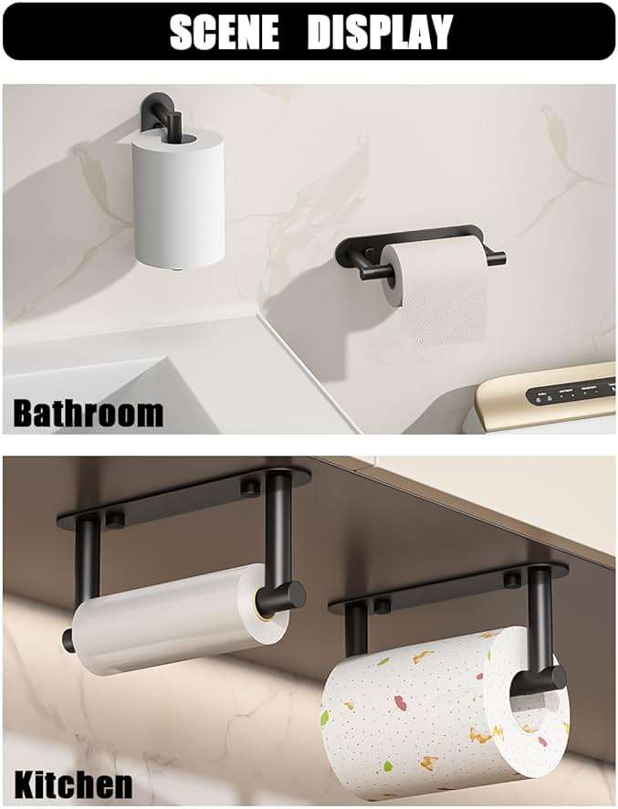 Sankecao Black Toilet Paper Holder - Bathroom Toilet Paper Holder Adhesive or Screw Wall Mounted Swivel Snap Lock Design Fits Anywhere Stainless Steel Bathroom Tissue Roll Holder - Image 6