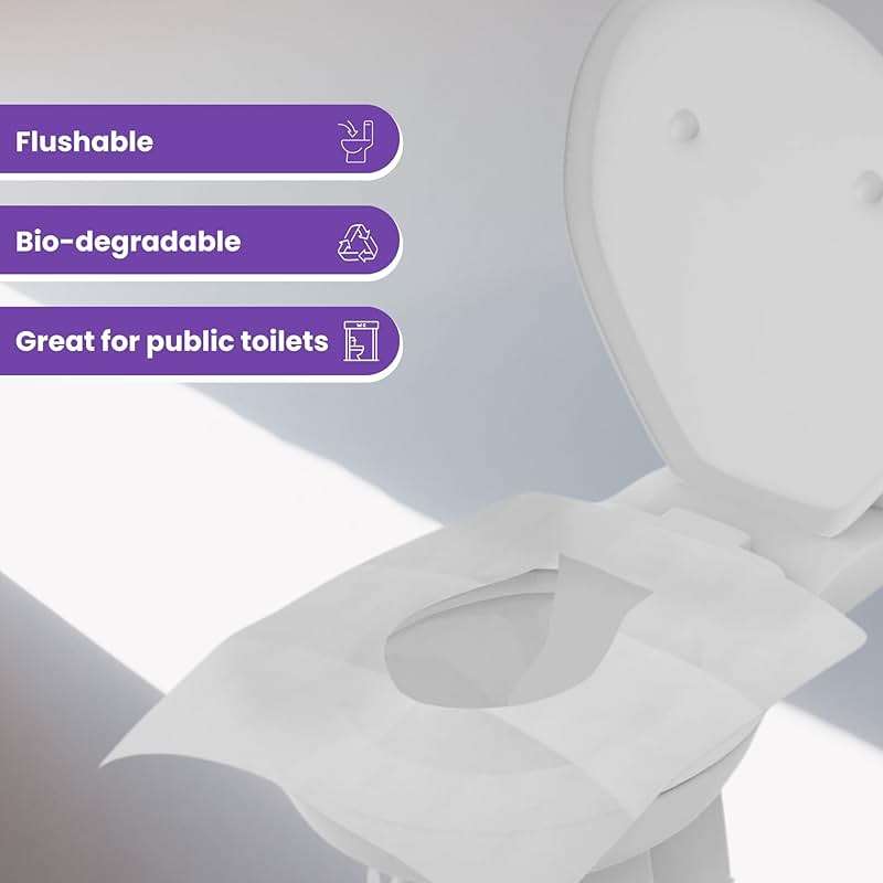 ST&JT Travel Toilet Seat Covers Disposable (100 Pack) – Biodegradable & Flushable Toilet Seat Cover, XL Protection for Adults & Kids – Travel Essential for Public Restrooms, Airplane, Camping. - Image 9