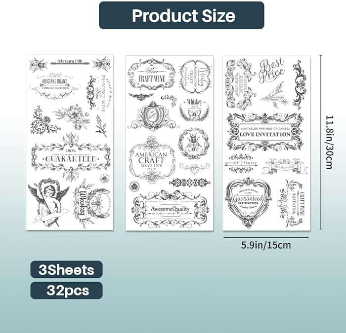 PLIGREAT 3 Sheets Vintage Label Rub on Transfers for Crafts and Furniture, Rub on Transfer Stickers Home Decor Transfer Paper for DIY Wood Furniture Drawer Cabinet Fridge Door Table Chair Decoration - Image 3