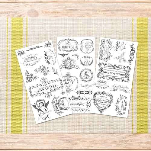 PLIGREAT 3 Sheets Vintage Label Rub on Transfers for Crafts and Furniture, Rub on Transfer Stickers Home Decor Transfer Paper for DIY Wood Furniture Drawer Cabinet Fridge Door Table Chair Decoration - Image 8