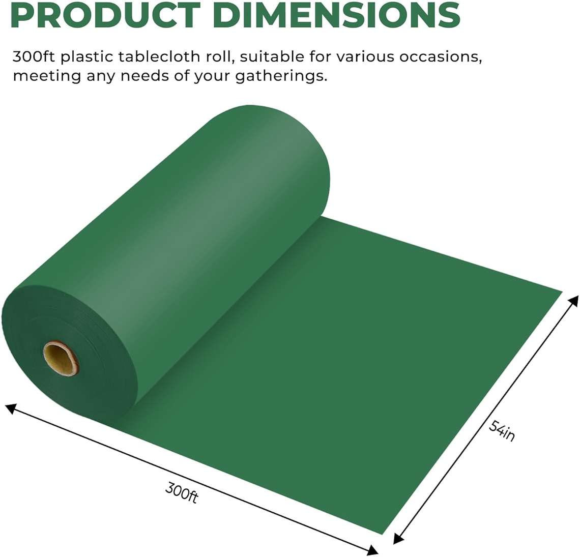 JHDZDHY 54 Inch X 300 Feet Plastic Table Cover Roll Premium Disposable Plastic Tablecloth for All Type/Shape Tables | Picnic, Party, Banquet, Birthdays, Weddings (Green, 54 Inch X 300 Feet) - Image 3