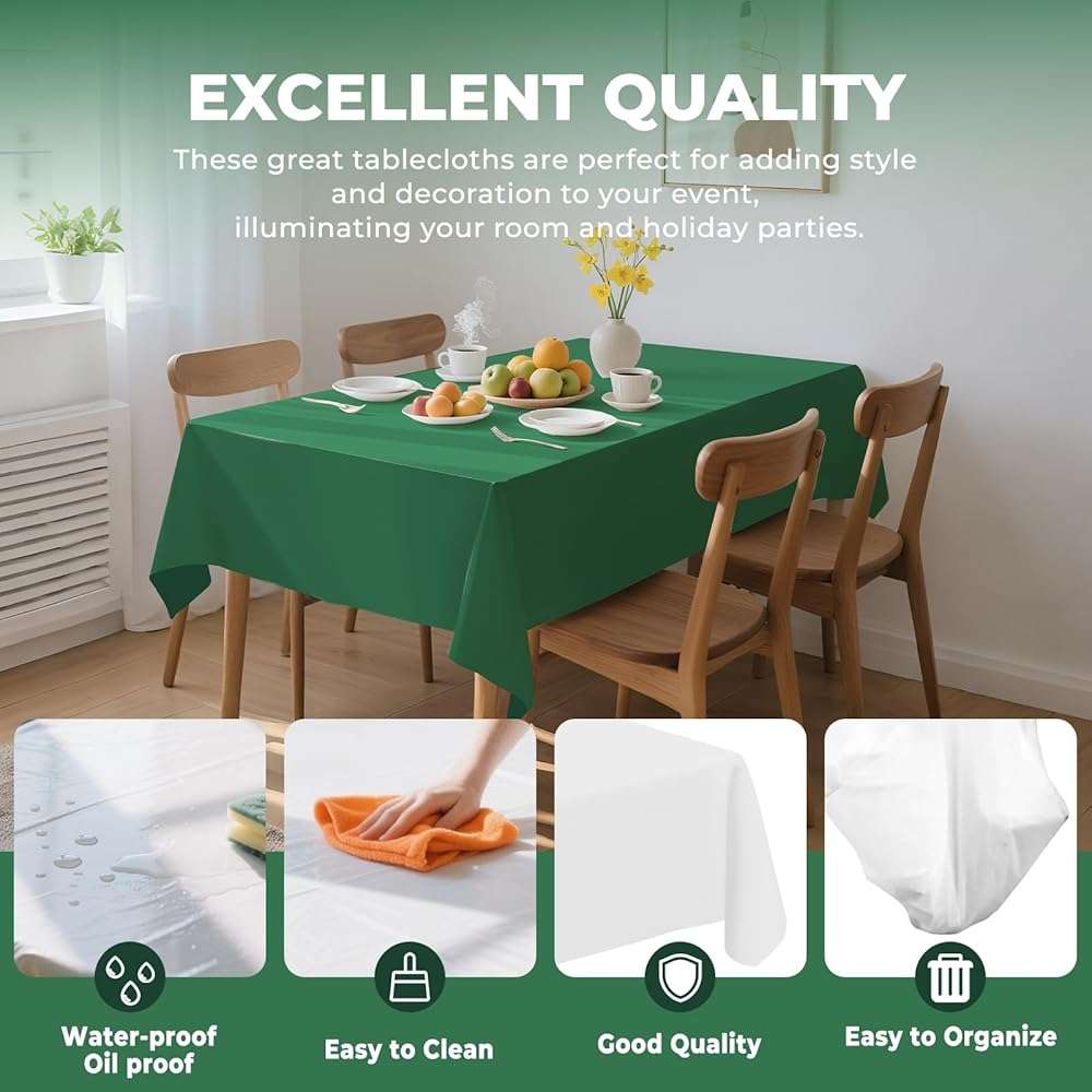 JHDZDHY 54 Inch X 300 Feet Plastic Table Cover Roll Premium Disposable Plastic Tablecloth for All Type/Shape Tables | Picnic, Party, Banquet, Birthdays, Weddings (Green, 54 Inch X 300 Feet) - Image 4