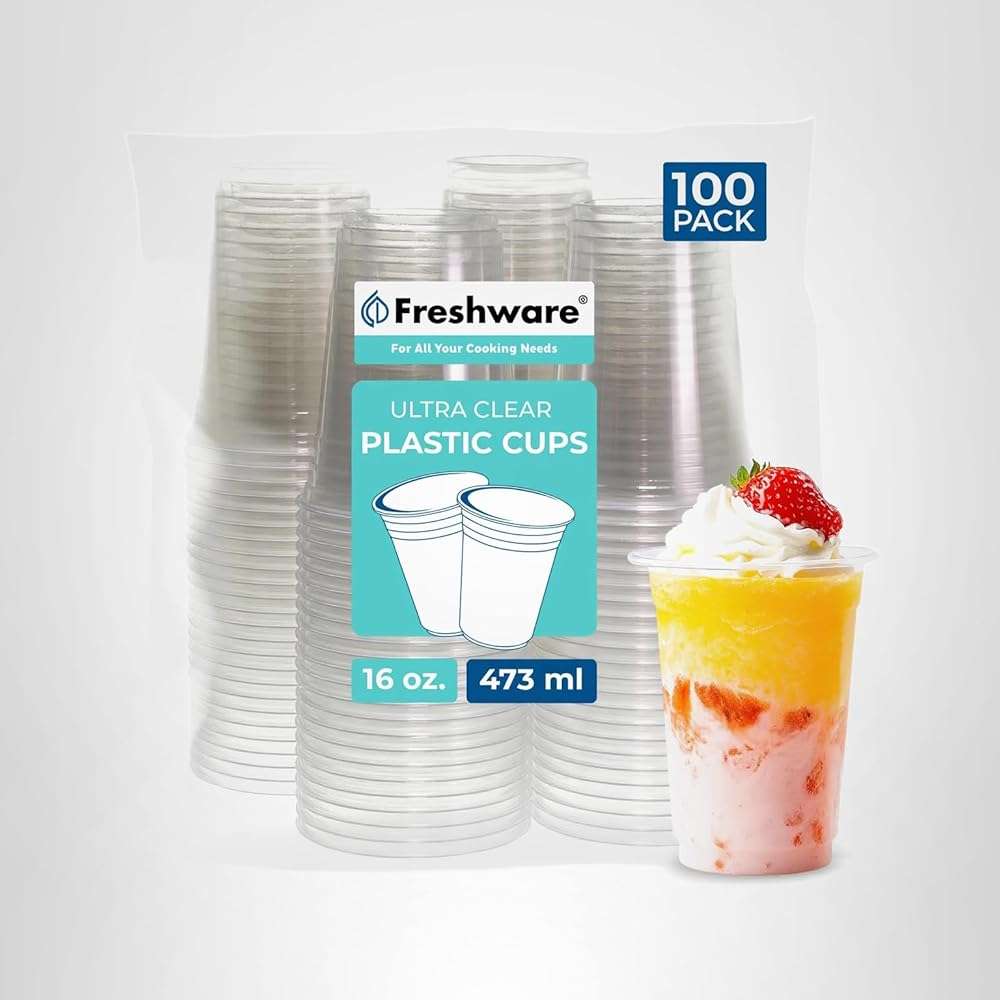 Freshware 16 oz Clear Disposable Plastic Cups, Clear Plastic Cups Tumblers, Heavy-duty Party Glasses, Disposable Cups for Thanksgiving, Halloween, Christmas Party, 16 Oz Cups, 100 Count (Pack of 1) - Image 7