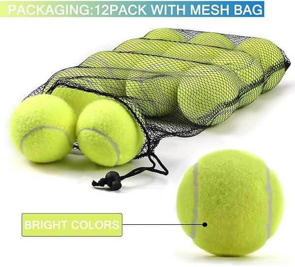 INSUM Bulk Tennis Balls for Beginner – 12 Pack High Elasticity Practice Tennis Balls with Mesh Bag, Suit for Pet Dog Training, Fetching - Image 2
